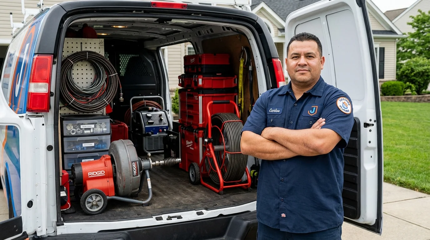 Professional drain cleaning equipment and Johns Plumbing LLC plumber in Mount Carroll