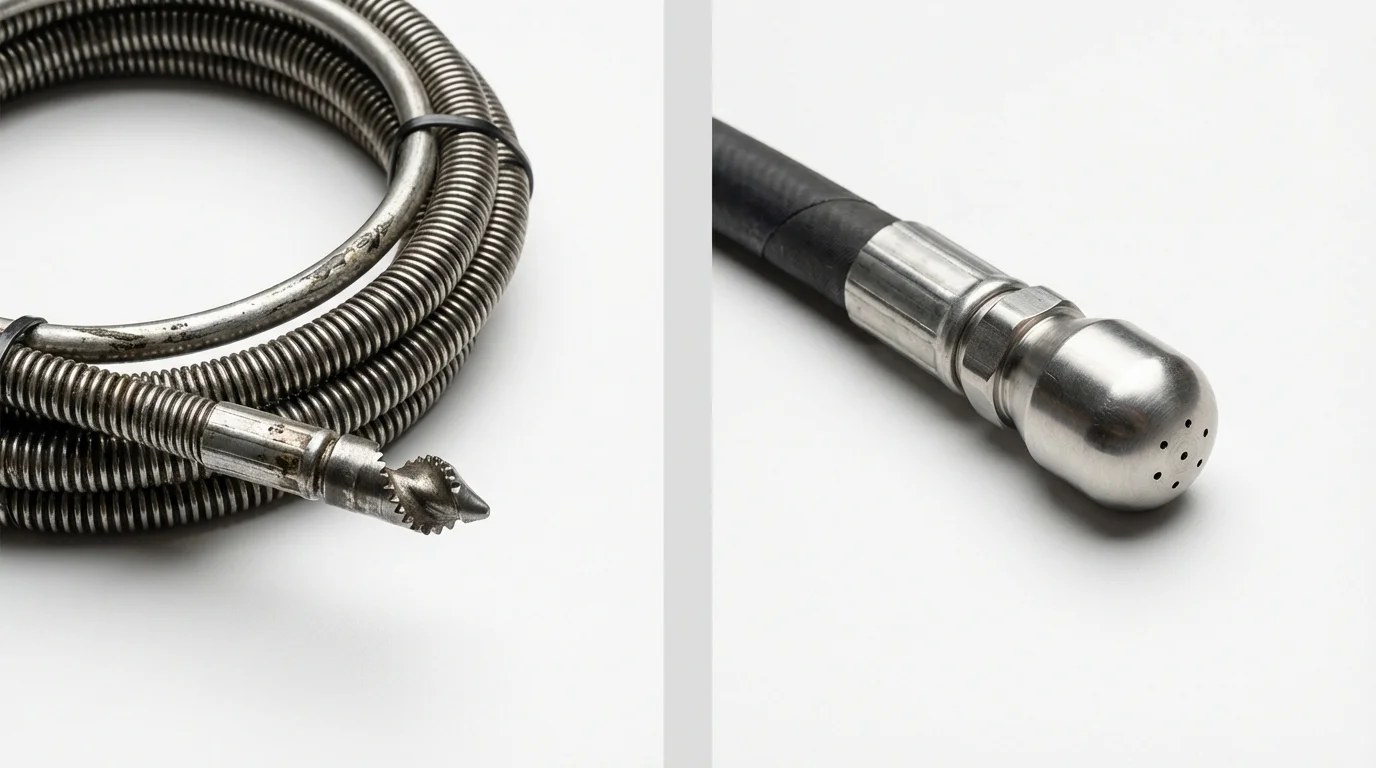 Drain snake cable and hydro jetting nozzle used for drain cleaning in Mount Carroll, IL