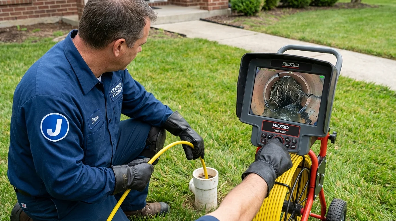 Sewer camera inspection being performed by Johns Plumbing LLC in Mount Carroll