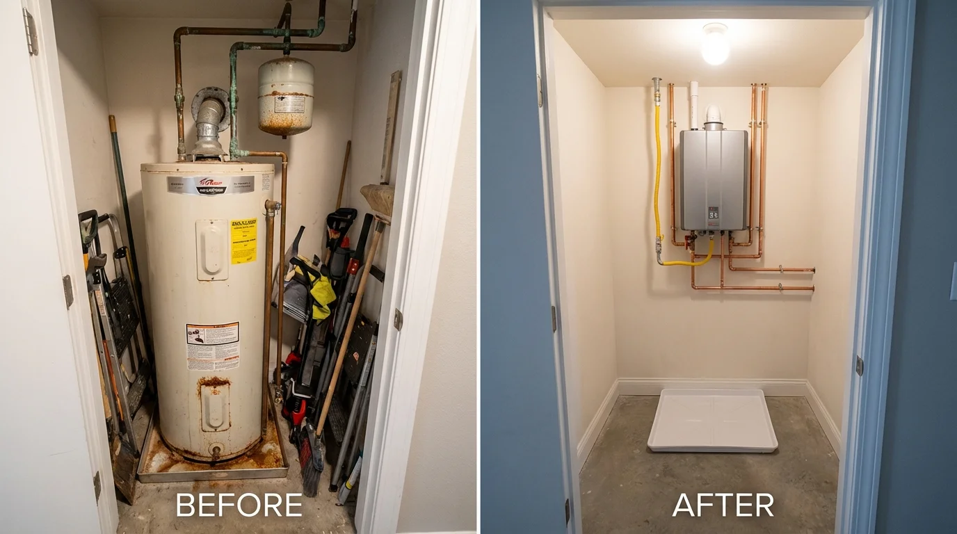 Tank water heater versus wall-mounted tankless unit comparison for Mount Carroll, IL homeowners